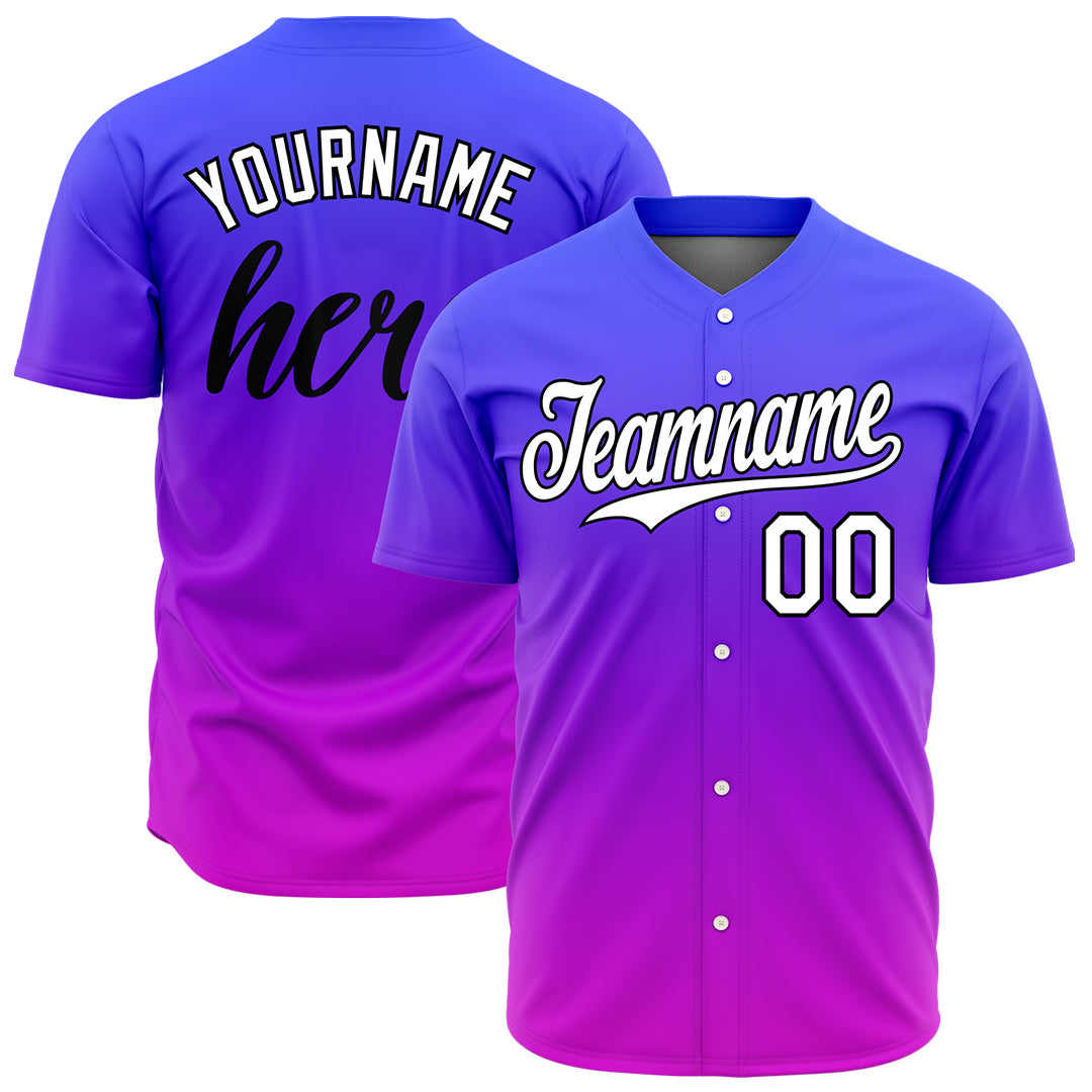 Custom Gradient Blue Valentine's Day Baseball Jersey Fans Special Edition Authentic Full Button Down Shirt