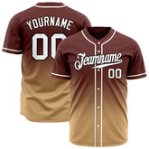 Custom Gradient Burgundy Gold Baseball Jersey Full Button Down Fans Special Edition Authentic Shirt