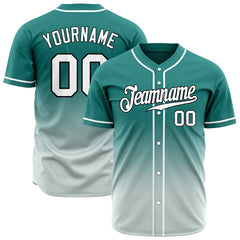 Custom Gradient Green Gray Baseball Jersey Full Button Down Fans Special Edition Authentic Shirt