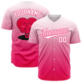 Custom Gradient Pink Heart Valentine's Day Baseball Jersey Fans Special Edition Authentic Full Button Down Shirt