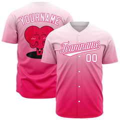Custom Gradient Pink Heart Valentine's Day Baseball Jersey Fans Special Edition Authentic Full Button Down Shirt