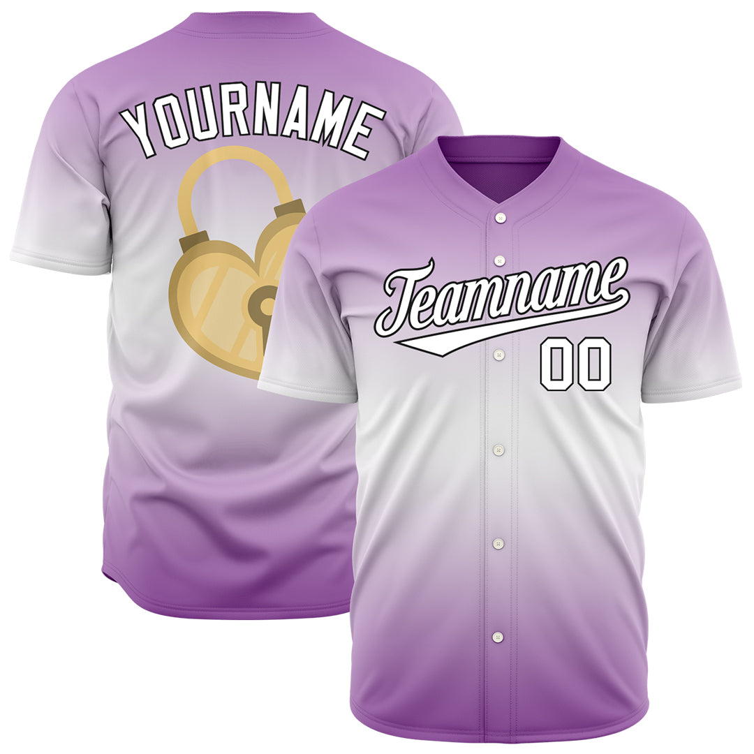 Custom Gradient Purple Valentine's Day Baseball Jersey Fans Special Edition Authentic Shirt