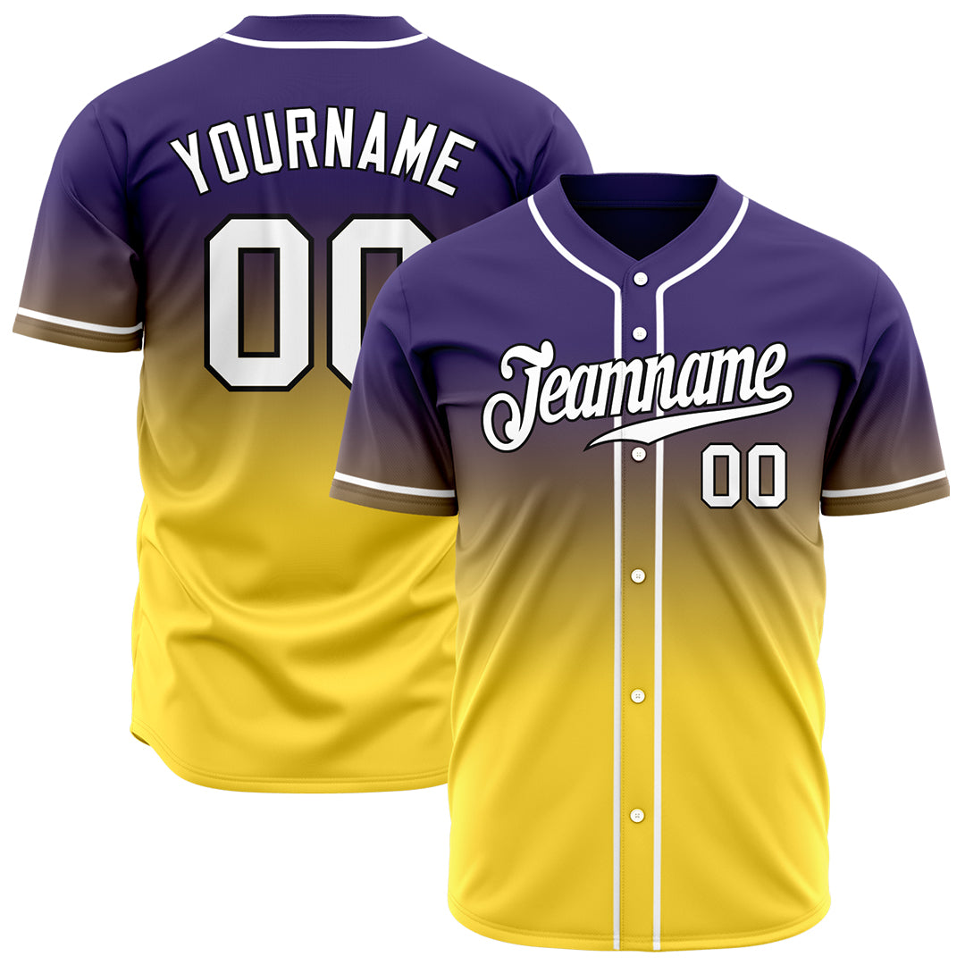 Custom Gradient Purple Yellow Baseball Jersey Full Button Down Fans Special Edition Authentic Shirt