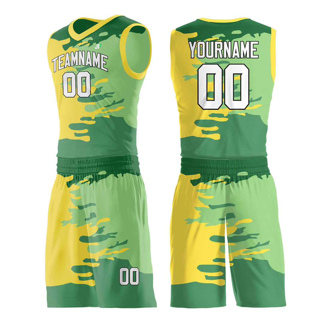 Custom Graffiti Pattern Green Basketball Uniform Personailzed Printed Athletic Sports Mesh Jersey