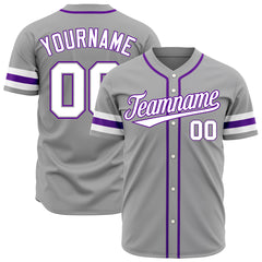 Custom Gray Baseball Jersey Authentic Button Down Vintage Game Training Shirt