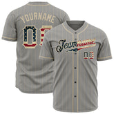 Custom Gray National Flag Pinstripe Fans Special Edition Authentic Vintage Baseball Jersey