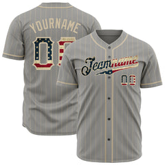 Custom Gray National Flag Pinstripe Fans Special Edition Authentic Vintage Baseball Jersey