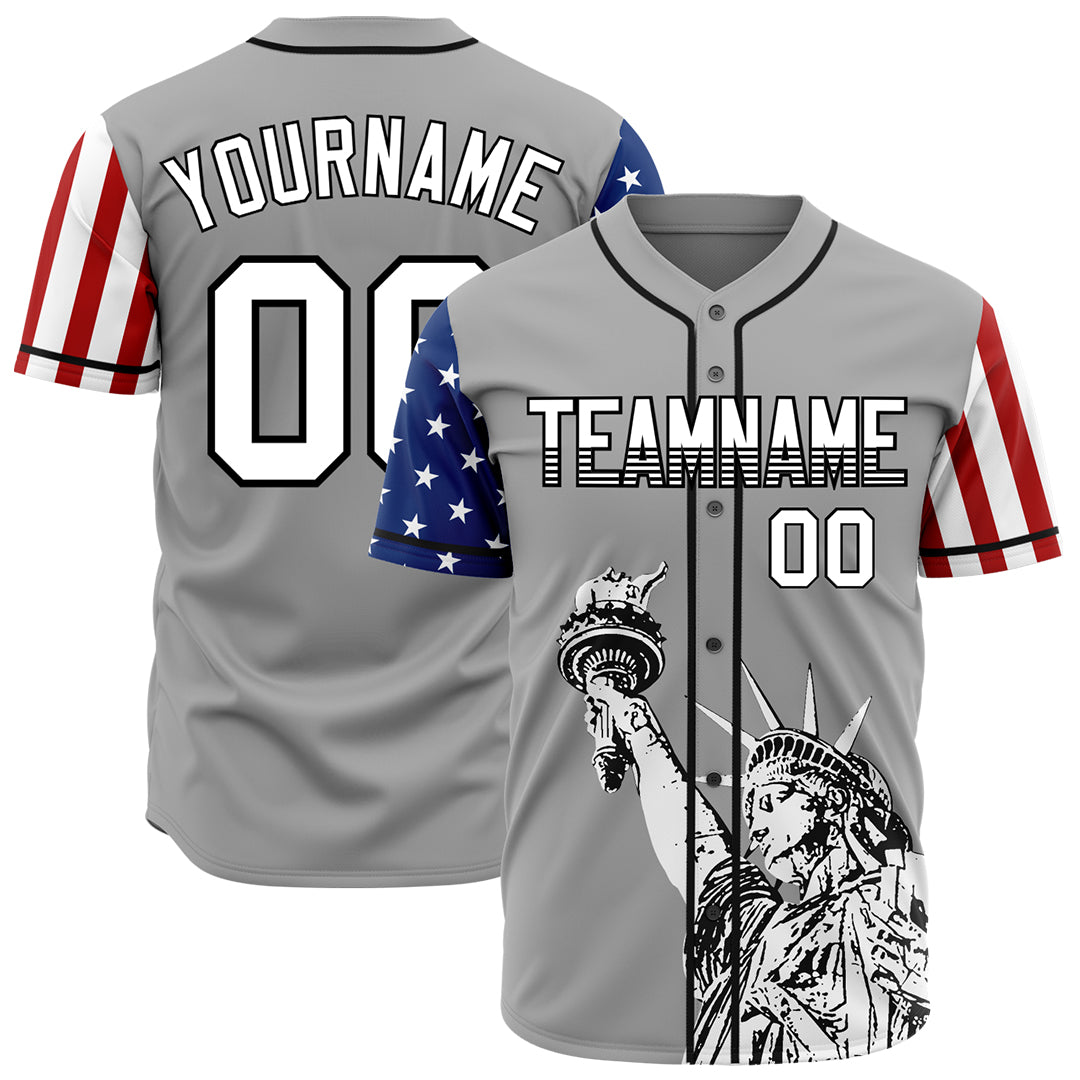 Custom Gray National USA Flag Two Tone Authentic Vintage Baseball Jersey