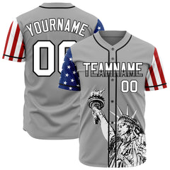 Custom Gray National USA Flag Two Tone Authentic Vintage Baseball Jersey