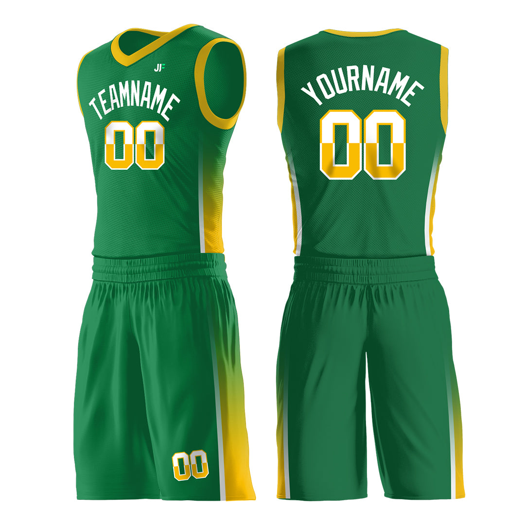 Custom Green Basketball Uniform Design Your Own Print Athletic V Neck Mesh Jersey