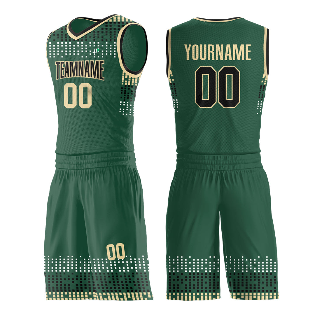Custom Green Basketball Uniform Print Athletic V Neck Mesh Jersey Design Your Own