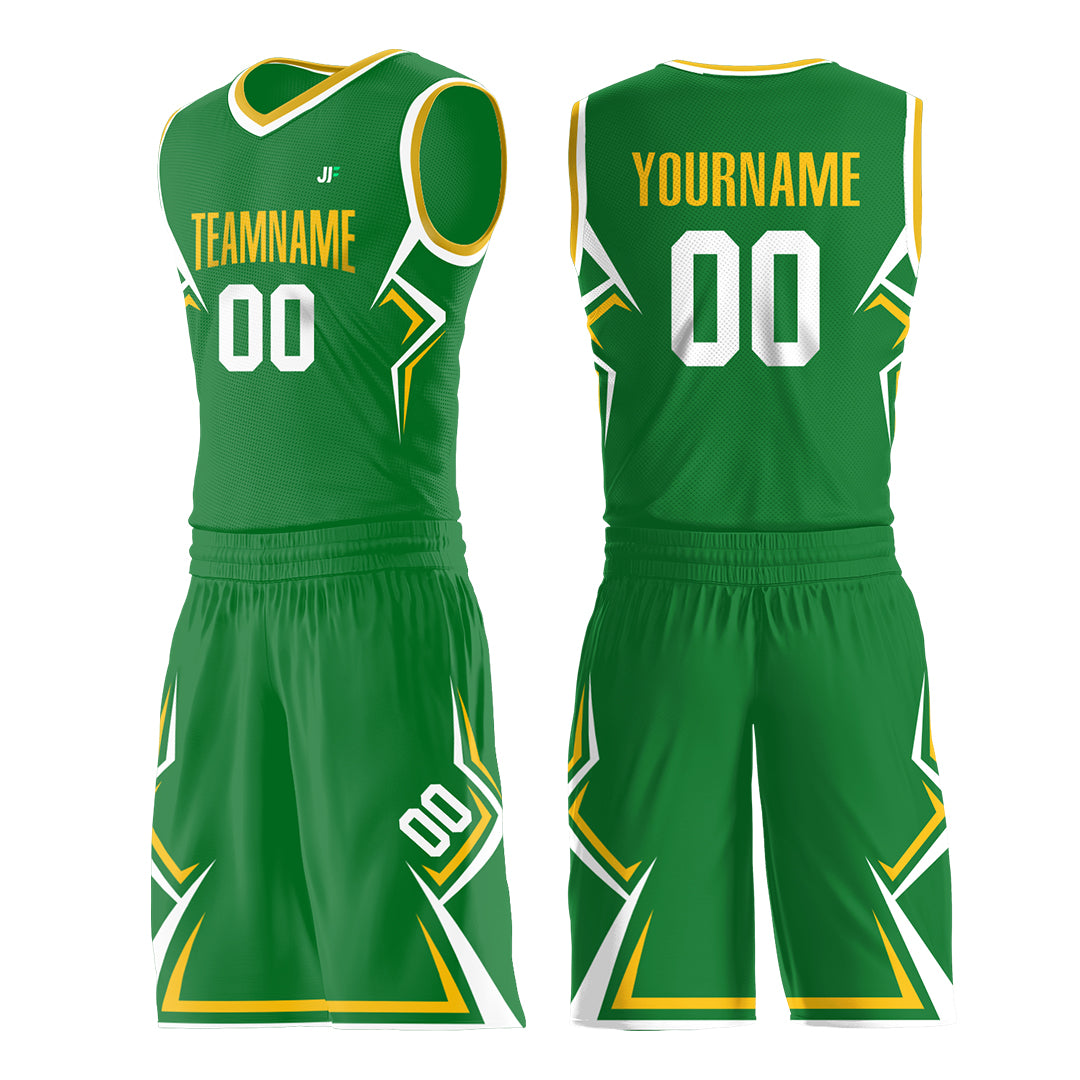 Custom Green Basketball Uniform Print Name Number Athletic V Neck Mesh Jersey Design Your Own