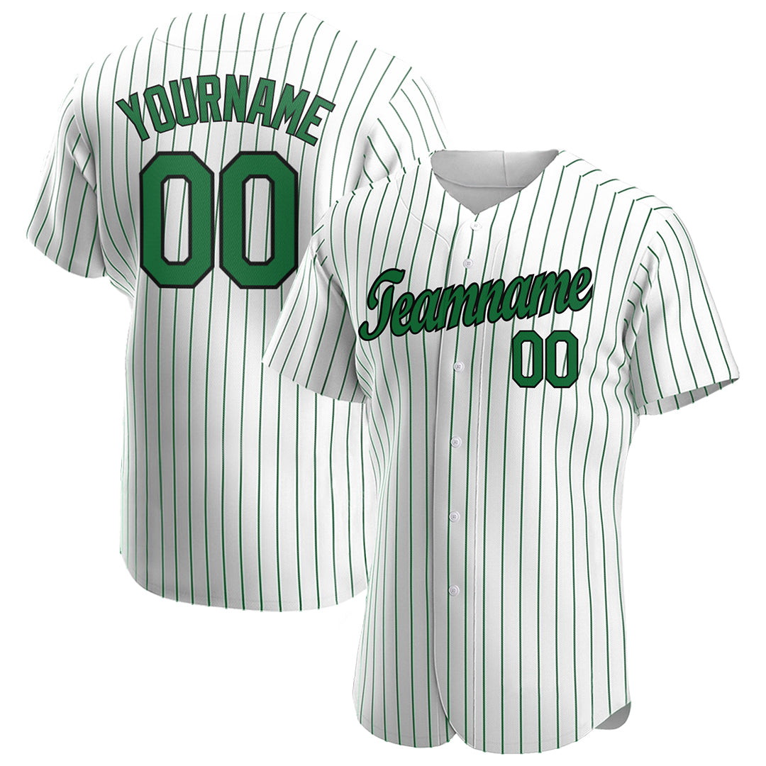 Custom Green Pinstripe Baseball Jersey Authentic Button Down Vintage White Shirt