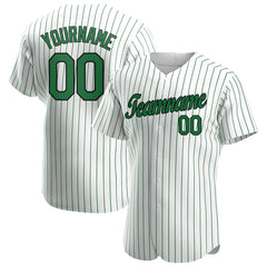 Custom Green Pinstripe Baseball Jersey Authentic Button Down Vintage White Shirt