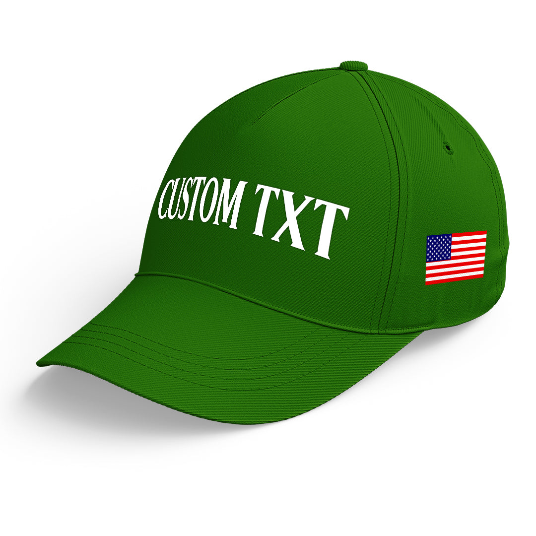 Custom Green Print Logo Text Adjustable Snapback Cotton Twill Hat