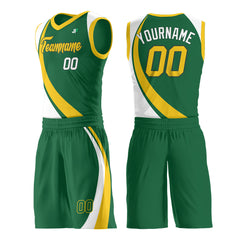 Custom Hunter Green Yellow Basketball Uniform Print Athletic V Neck Mesh Jersey