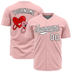 Custom Light Pink Valentine's Day Baseball Jersey Fans Special Edition Authentic Full Button Down Shirt