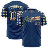 Custom National USA Flag Two Tone Authentic Vintage Blue Baseball Jersey