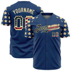 Custom National USA Flag Two Tone Authentic Vintage Blue Baseball Jersey