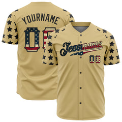 Custom National USA Flag Two Tone Authentic Vintage Gold Baseball Jersey