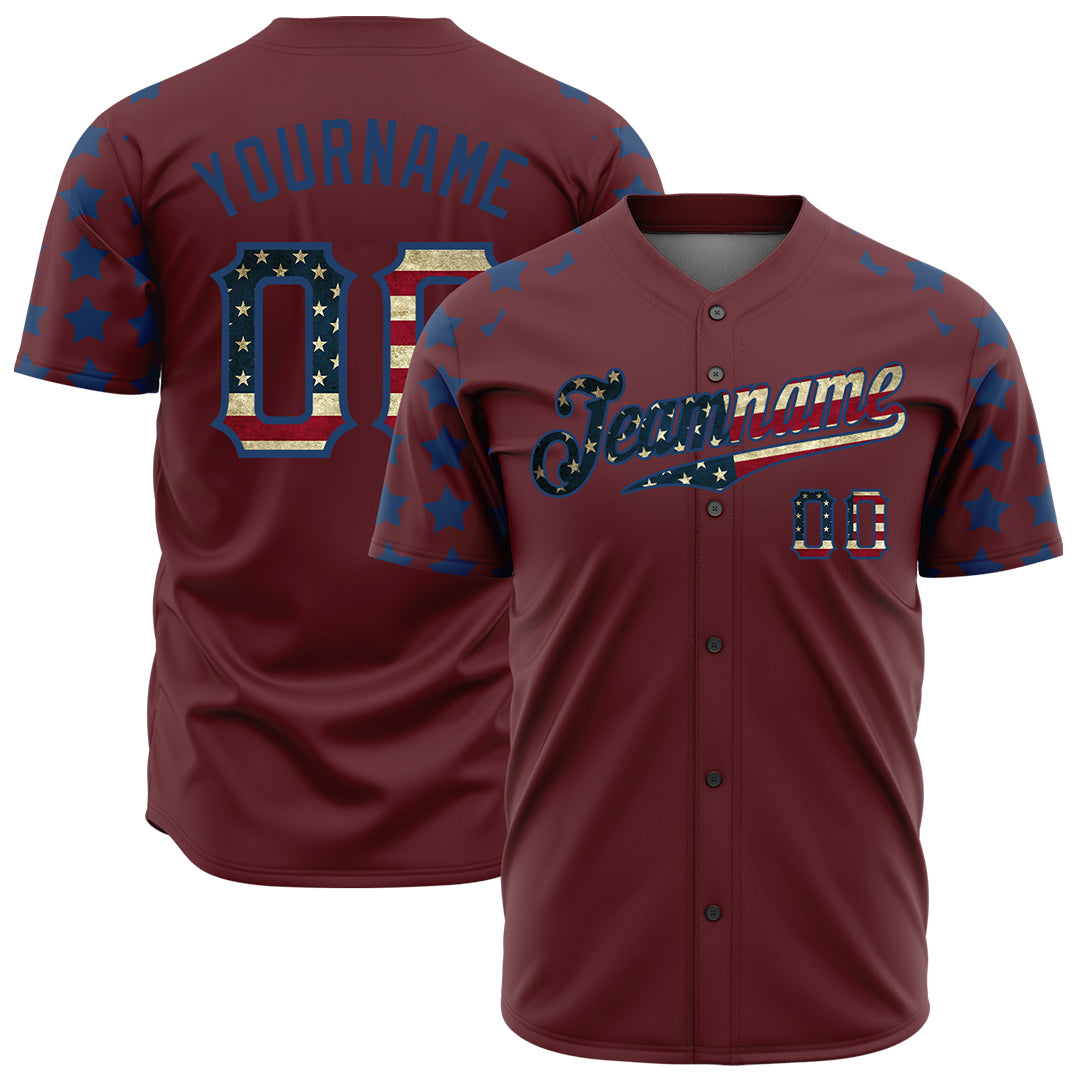 Custom National USA Flag Two Tone Authentic Vintage Red Baseball Jersey