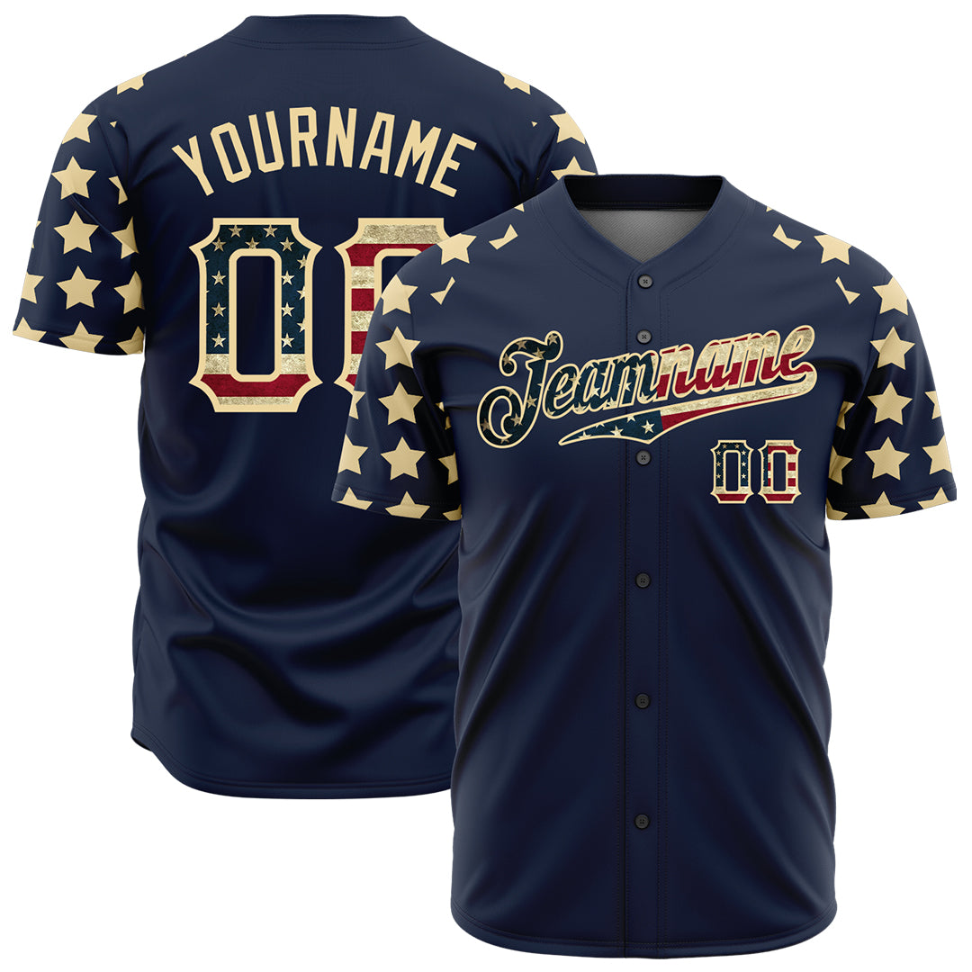 Custom National USA Flag Two Tone Authentic Vintage Royal Baseball Jersey