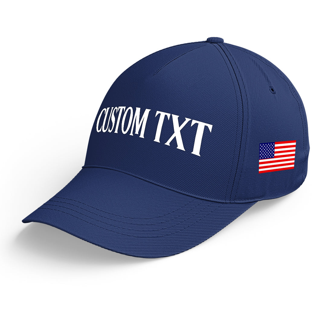 Custom Navy Print Logo Text Adjustable Snapback Cotton Twill Hat