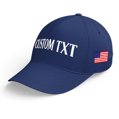 Custom Navy Print Logo Text Adjustable Snapback Cotton Twill Hat
