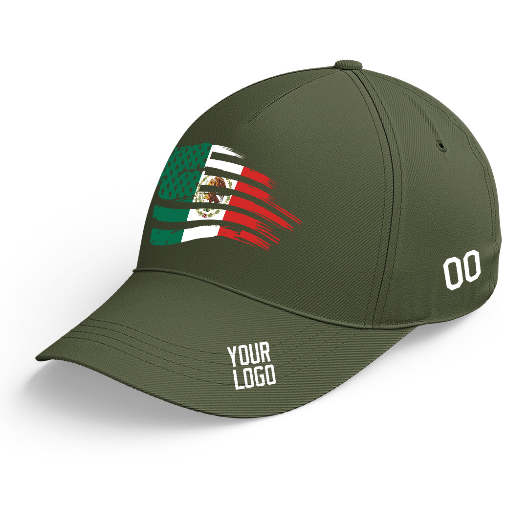 Custom Olive Baseball Cap Mexican Flag Adjustable Hat for Men and Women