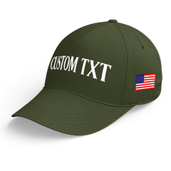 Custom Olive Green Print Logo Text Adjustable Snapback Cotton Twill Hat