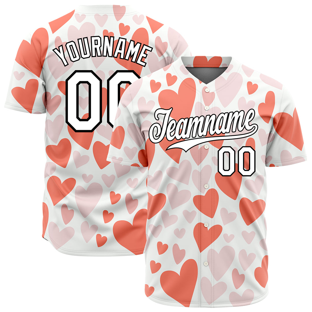 Custom Orange Heart Valentine's Day Baseball Jersey Fans Special Edition Authentic Full Button Down Shirt