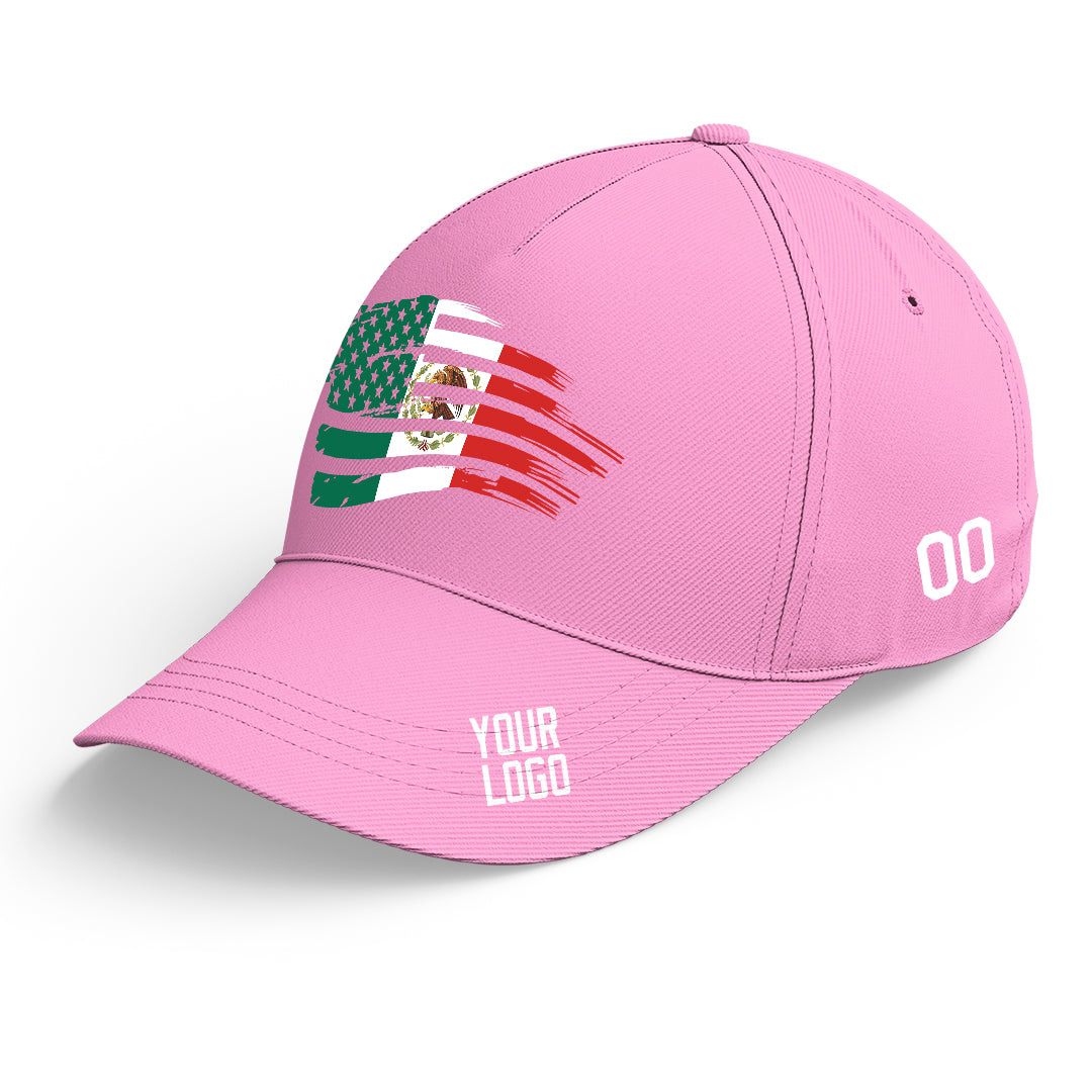 Custom Pink Baseball Cap Mexican Flag Adjustable Hat for Men and Women