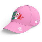 Custom Pink Baseball Cap Mexican Flag Adjustable Hat for Men and Women
