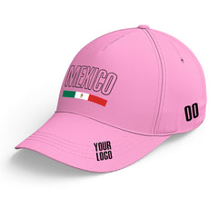 Custom Pink Baseball Cap Mexican Flag Adjustable Hat for Men and Women Available