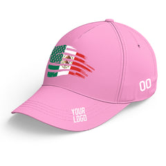 Custom Pink Baseball Cap Mexican Flag Adjustable Hat for Men and Women