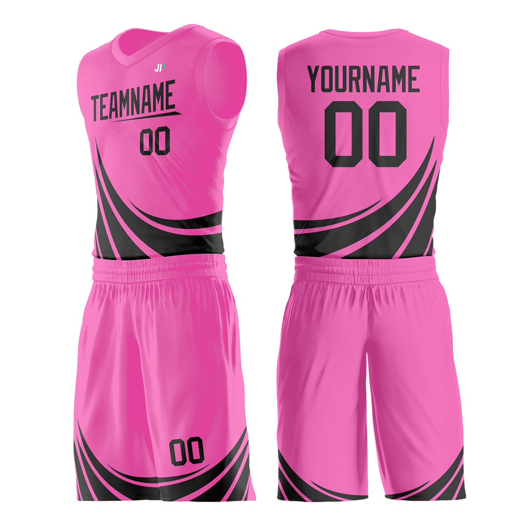 Custom Pink Basketball Team Uniform Print Athletic V-Neck Mesh Jersey