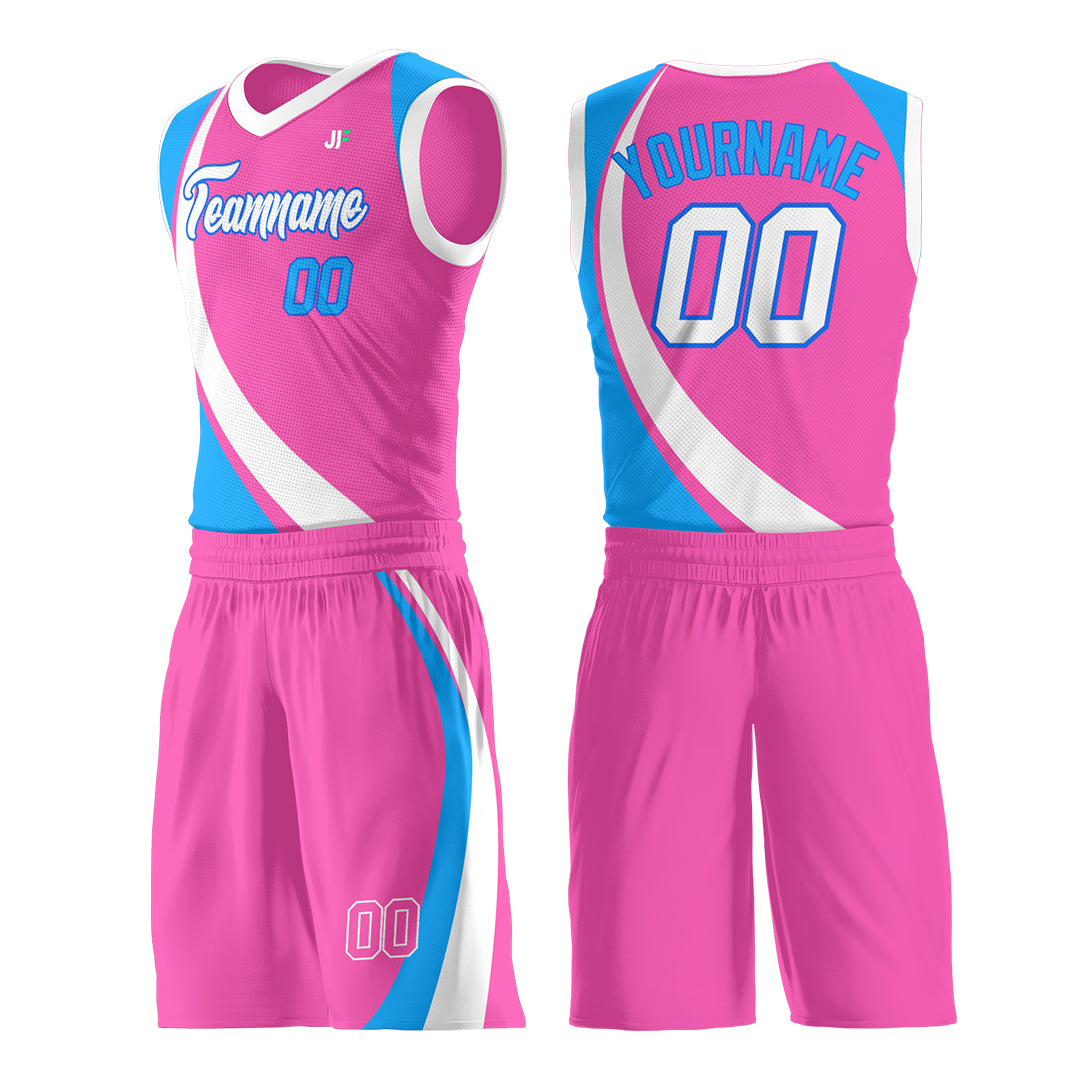 Custom Pink Basketball Uniform Print Athletic V Neck Mesh Jersey