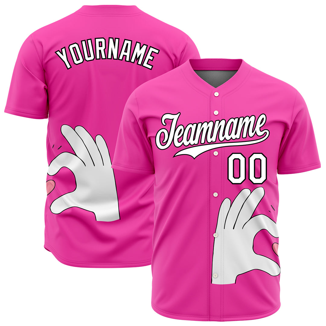 Custom Pink Valentine's Day Baseball Jersey Fans Special Edition Authentic Full Button Down Shirt