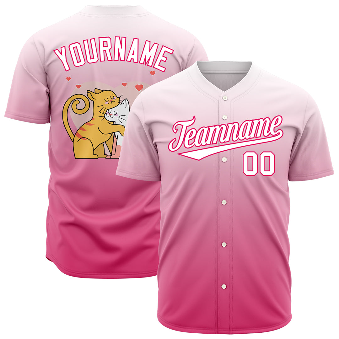 Custom Pink Valentine's Day Baseball Jersey Fans Special Edition Authentic Full Button Down T Shirt