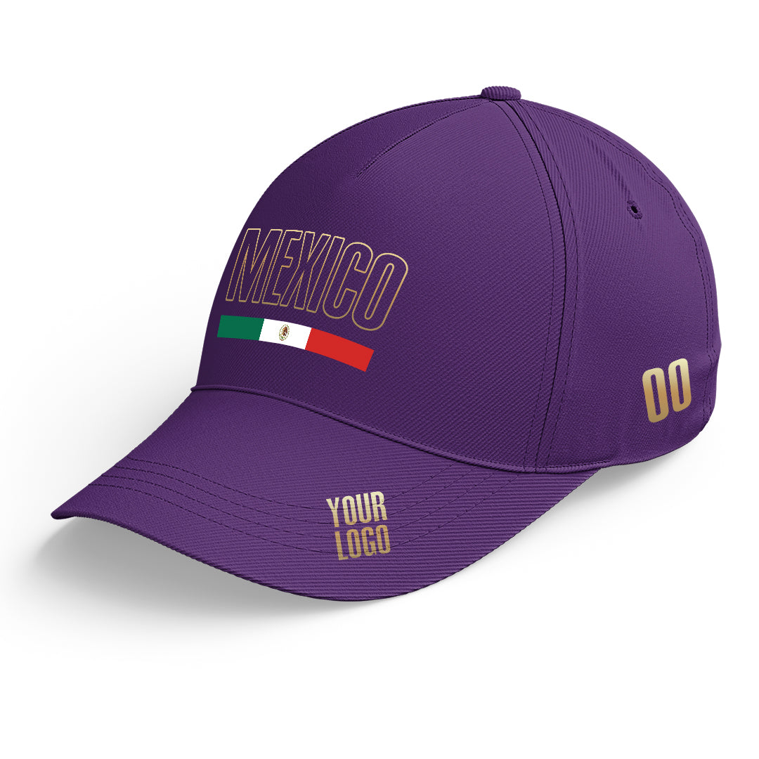 Custom Purple Baseball Cap Mexican Flag Adjustable Hat for Men and Women Available