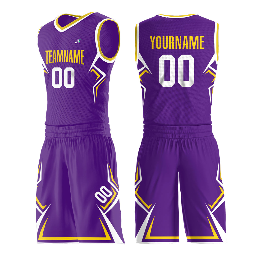 Custom Purple Basketball Uniform Print Name Number Athletic V Neck Mesh Jersey Design Your Own