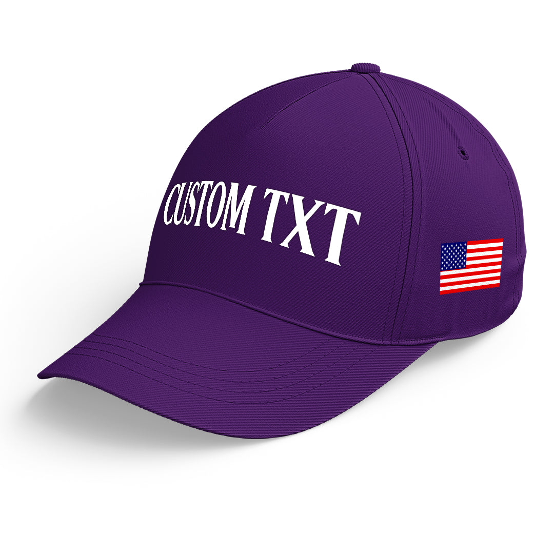 Custom Purple Print Logo Text Adjustable Snapback Cotton Twill Hat
