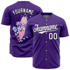 Custom Purple Valentine's Day Baseball Jersey Fans Special Edition Authentic Full Button Down Shirt