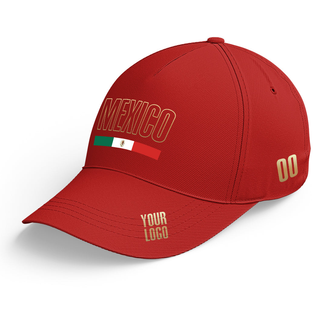 Custom Red Baseball Cap Mexican Flag Adjustable Hat for Men and Women Available