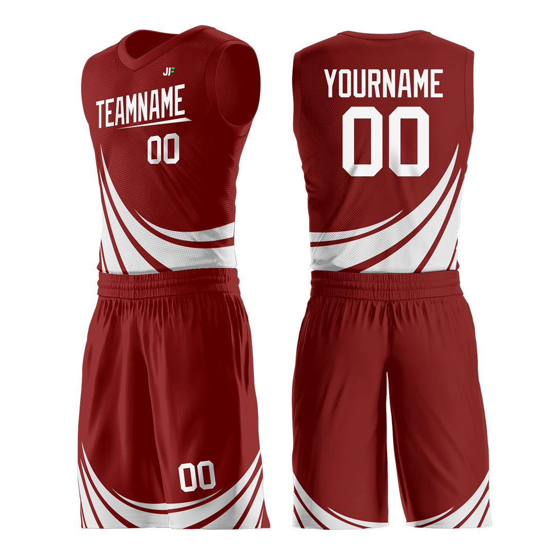 Custom Red Basketball Team Uniform Print Athletic V-Neck Mesh Jersey