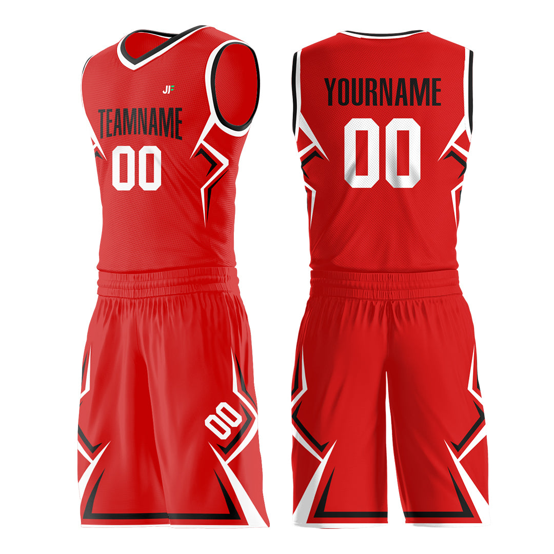 Custom Red Basketball Uniform Print Name Number Athletic V Neck Mesh Jersey Design Your Own