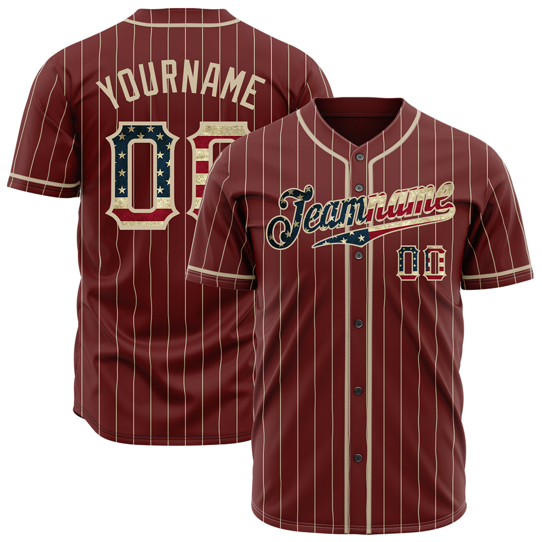 Custom Red National Flag Pinstripe Fans Special Edition Authentic Vintage Baseball Jersey