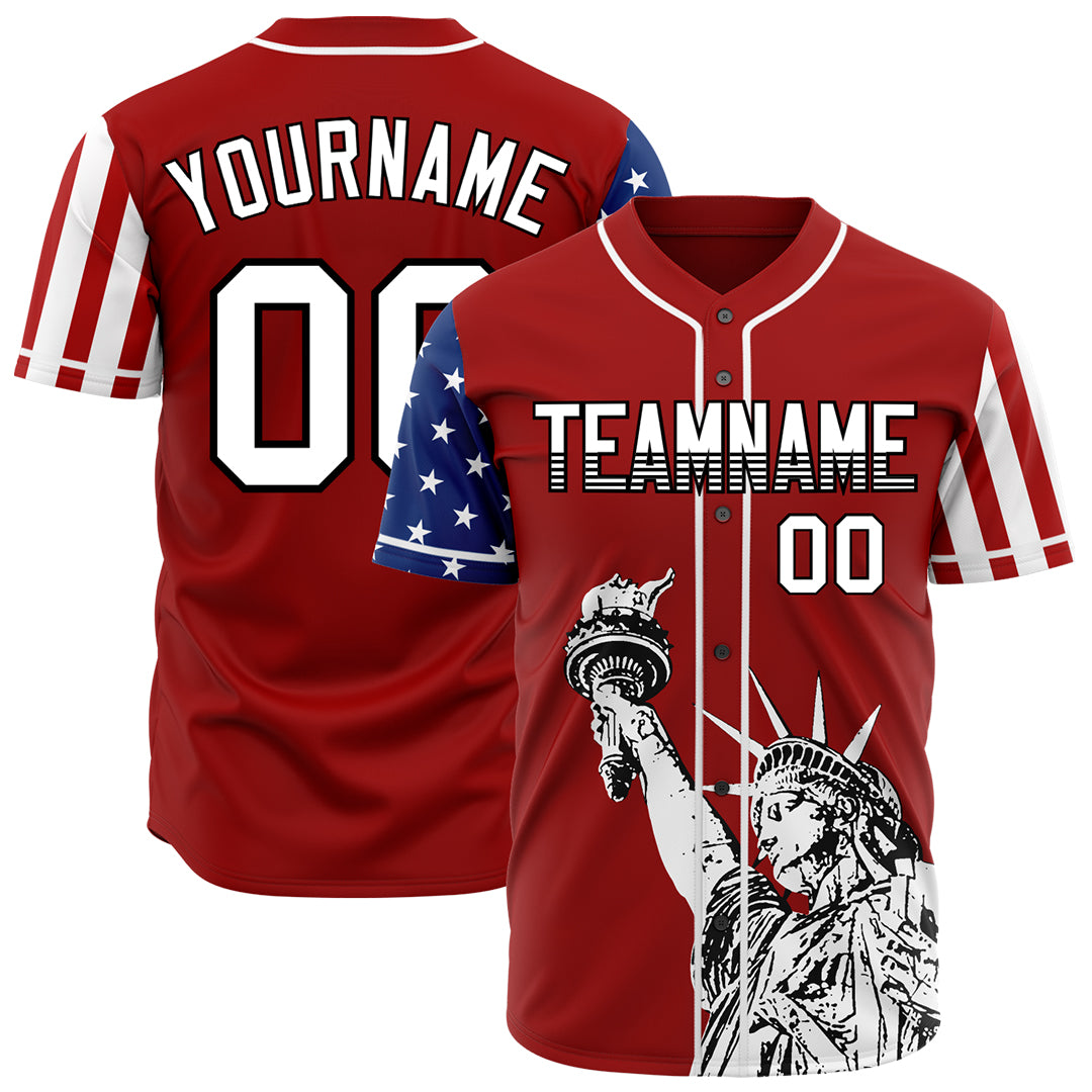 Custom Red National USA Flag Two Tone Authentic Vintage Baseball Jersey