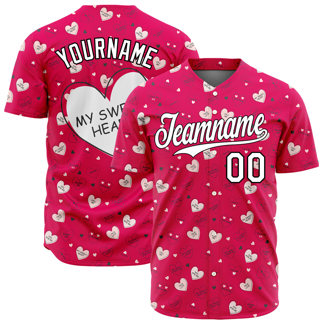Custom Red Valentine's Day Baseball Jersey Fans Special Edition Authentic Full Button Down Shirt