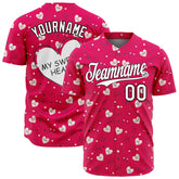 Custom Red Valentine's Day Baseball Jersey Fans Special Edition Authentic Full Button Down Shirt